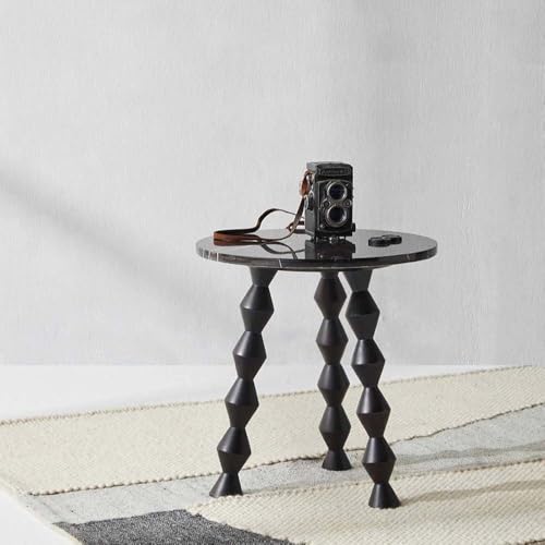 Image of Decor Corner Table Coffee Table Side Table, Round Solid Wood End Table Coffee Table Flower Stand Sofa Side for Living Room Balcony -Black