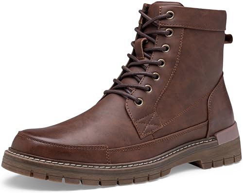 VOSTEY Herren Stiefel Winterschuhe Motorrad Casual Leder Schuhe Chukka Boot Leicht Rutschfest (EU8117 Braun 43)