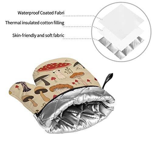 Various Mushroom Art Oven Mitts And Pot Holders Sets Of 4 High Heat Resistant Oven Mitts With Oven Gloves And Hot Pads Polyester Potholders For Kitchen Baking Grilling Bbq Non-Slip Cooking Mitts #TOP7