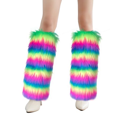 Cityelf Womens Furry Leg Warmers Winter Faux Fur Boot Covers Halloween Santa Costume Christmas Rave Fluffy Festival Outfit