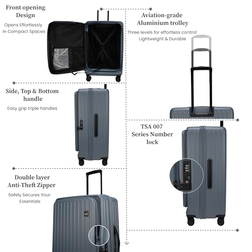 Image of F Gear Montreal Large 76cm German Polycarbonate Hard Luggage|8 Japanese Hinomoto Silent Wheels|Expandable Check-in Front Opening Suitcase for Travel| Anti-Theft Zipper, TSA 007 Lock (Stone Blue)