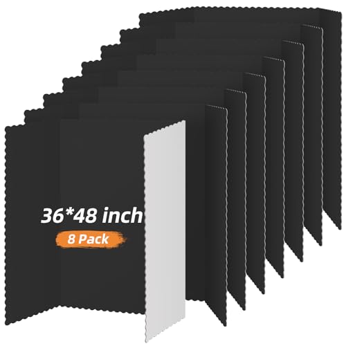 Image of Henoyso 8 Pcs 36 x 48 Inch Black Tri Fold Poster Board Bulk for Display | Science Fair Project, Classroom Display Paperboard, Single Wall Build, Lightweight Presentation Board, 3 Panels