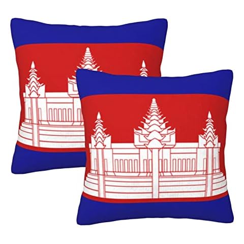 Throw Pillow Covers Set of 2,Cambodian Flag Printed Square Home Pillowcase,Pillow Protector Cushion Cases for Couch Sofa Bedroom Car Decorative 18"X18" Cover