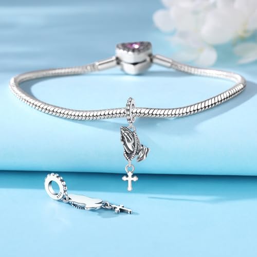 925 Sterling Silver Charms for Bracelets and Necklace Religious Prayers Cross Dangle Pendants Star Moon God Bead Jewelry Present for Women Family Friends2