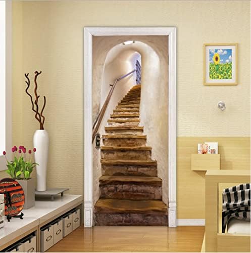 Door murals 3D 32 x 80 inch Stairs Wall Stickers Door Stickers Privacy Door Wallpaper Stick and Peel Removable Door Poster Decal for Living Room Kitchen Office Entrance Bathroom Kids Bedroom