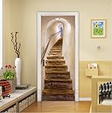 Door murals 3D 32 x 80 inch Stairs Wall Stickers Door Stickers Privacy Door Wallpaper Stick and Peel