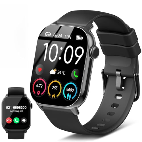 Reloj Inteligente Hombre Mujer con Llamadas Bluetooth, Smartwatch 1.96' con SpO2/Pulsómetro/Monitor de Sueño/Podómetro, 110+ Modos Deport, IP68 Impermeable Pulsera Actividad para Android iOS, Negro