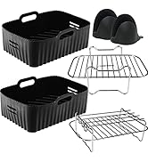 2 Stuks Siliconen vorm Heteluchtfriteuse Accessoires, Airfryer Liners, Herbruikbaar Airfryer Accessoires voor Tefal, Lakeland, Tower en Salter (Zwart