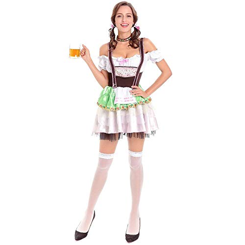 Cox Mujeres Oktoberfest Dirndl Vestido Partido para Vestido De Baviera Moza De Vestuario White-XL