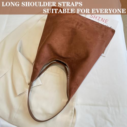 Image of Suede Hobo Bag for Women - Brown Retro Slouchy Purse - 2025 Upgrade New Fall Collection
