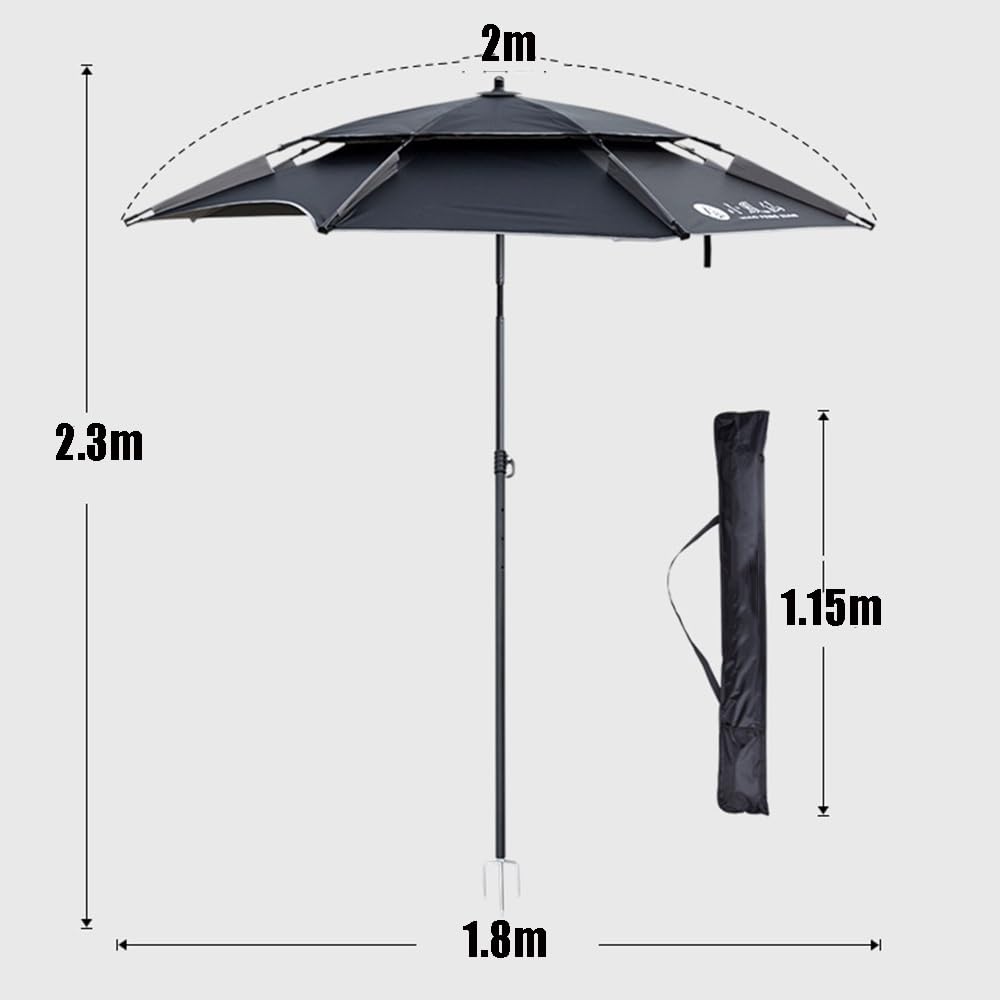 Ombrellone da spiaggia portatile, antivento, parasole, 2 m/2,2 m/2,4 m, ideale per la pesca o come ombrellone da patio con borsa per il trasporto.
