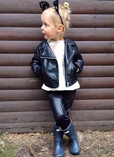 Image of Toddler Baby Boy Girl PU Faux Leather Coat Cool Lapel Oblique Zipper Jackets Spring Fall Winter Outerwear