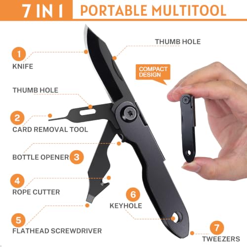Christmas Stocking Stuffers, Small Pocket Multitool Knife for Men - 7 in 1 EDC Box Cutter with Tweezers, Everyday Carry Essential with Keyhole, Camping Gear, Fathers Day Dad Gifts for Men Birthday - Image 2