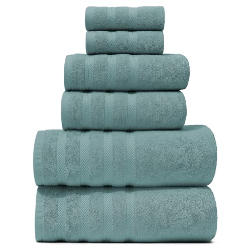 Hearth & Harbor Bath Towels for Bathroom - 100% Ring Spun Cotton Luxury Bathroom Towels - Soft & Highly Absorbent Bath Towels Set, 6 Piece Set, Teal