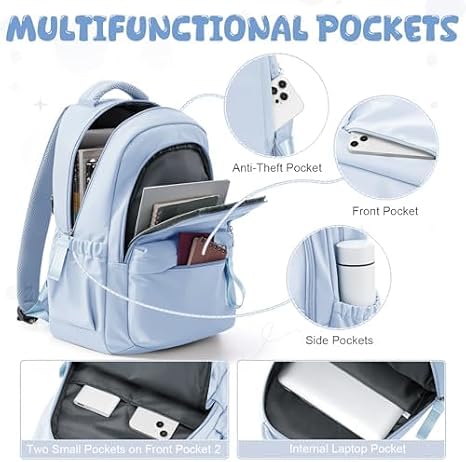 HYC00 Laptop Backpack for Women School Bags for Teen Girls Boys College High School Backpack Travel Work Rucksack Bag for Women Casual Daypack Water Resistant 14 Inch Laptop Rucksack Bookbag, Sky Blue