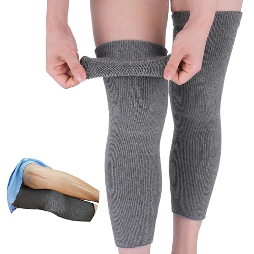 SENIOR ICARE Elastic Cotton Knee Warmers, Long Knee Sleeves for Men and Women - Circulation Support and Joint Pain Relief, Arthritis Aid, One Pair, Made in Japan