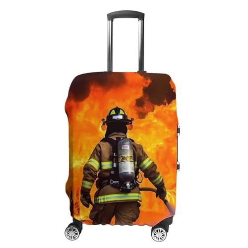 Firefighter Fireman Flame Luggage Cover, Washable Elastic Suitcase Cover Protector Fit 18-32 Inch Luggage