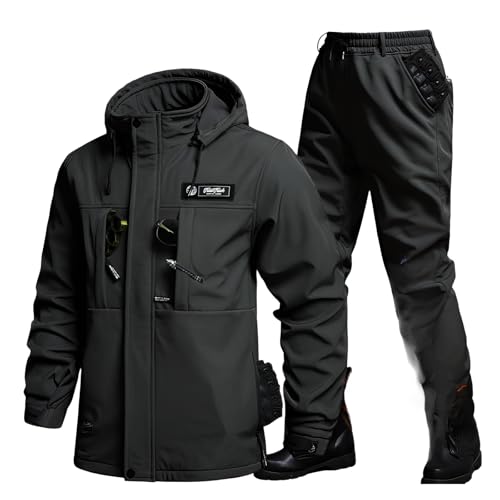 [JUELREOU] アウトドアジャケット 上下セット メンズ 厚手 裏起毛 撥水 防風 防寒着 上下セット 登山ジャケット 多機能 作業着 防寒着 スキーウェア マウンテンパーカー トレッキングパンツ セットアップ