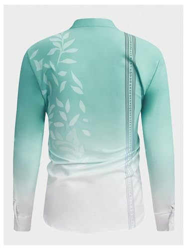 OYOANGLE Men's Graphic Print Ombre Button Down Shirt Mock Neck Long Sleeve Shirts2
