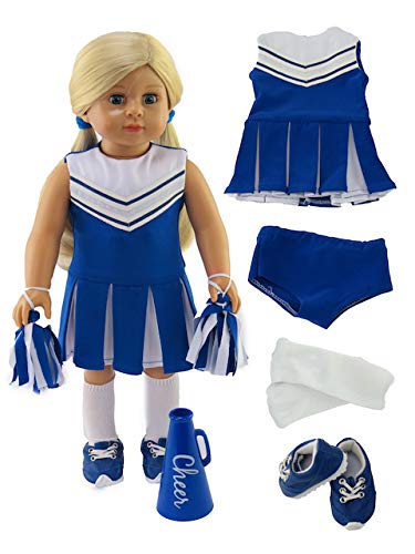 Blue Cheerleader Outfit Cheerleading Uniform with Dress, Bloomers, Poms, Megaphone, Socks, and Shoes
