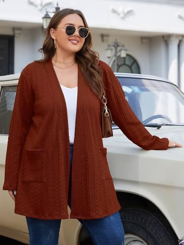 Image of BELAROI Womens Plus Size Cardigan Long Sleeves Fall Sweaters with Pockets Lightweight Jacket Open Front (1X-5X)