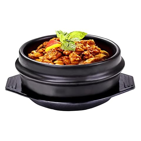 Korean Stone Bowl with Tray, Premium Ceramic, Stone Hot Pot for Bibimbap Soup Korean Stone Bibimbap (Small) Cover