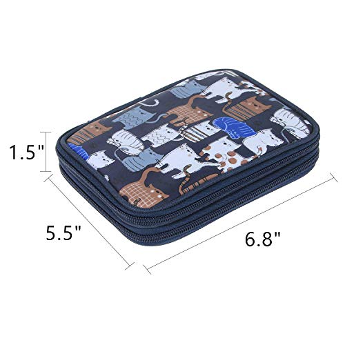 Teamoy Crochet Hook Case Empty, Crochet Hook Organizer With Multiple Pockets For Crochet Needles And Knitting Accessories, Cats Blue #TOP2