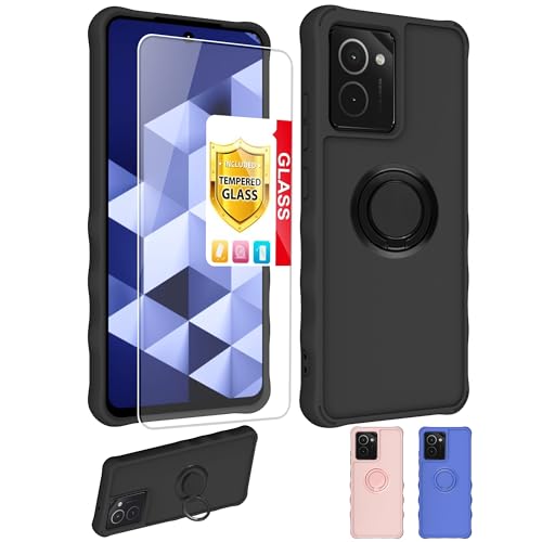 jioeuinly HMD Vibe Case Compatible for HMD Vibe Phone Case N159V TA-1590 Cover [with Tempered Glass Screen Protector][ 2MM Thickening Super Protection][Ring Support] Black