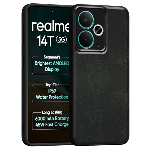 Image of amazon basics Back Cover for Realme 14T 5G | Ultra Slim Soft Rubberised Case | Oil Feel Soft Leather Back | Camera Protection - Black