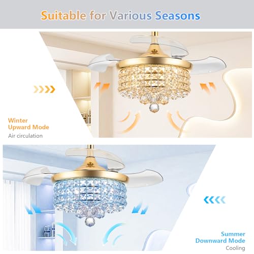 45% Off 30" Retractable Crystal Ceiling Fan with Light - Image 6