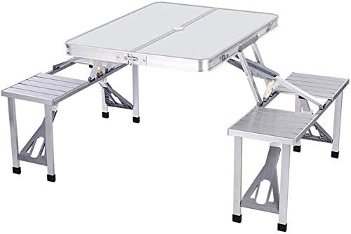 Mesas Sillas Aluminio Acampar Al Aire Libre Portátil Plegable Picnic Maleta Taburetes con Agujero para Sombrilla (Size : White)
