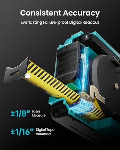 Image of MiLESEEY DT20 Digital Laser Tape Measure,130FT Laser Measuring Tool,16FT Easy Read Digital Measuring Tape Retractable with Fractions,Rechargeable Measurement Tool for Distance /Area /Volume /Pythagorean