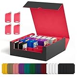 UAONO Caja de almacenamiento de tarjetas para tarjetas intercambiables, más de 2400 MTG Commander con 24 separadores coloridos, funda para tarjetas de juego Magic TCG PTCG (negro y rojo)