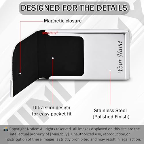 Image of Mini2buy Customized Name Engraved Card Holder Wallet Credit, Debit, ATM, and Business Visiting Card Premium Stainless Steel, Ideal for Giftting (Black-Customized)