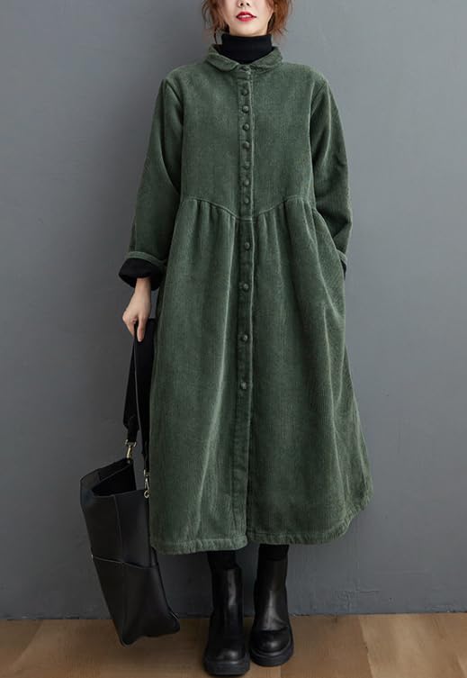 Akivide Womens Retro Classic Corduroy Button Down Lapel Neck Maxi Dress Fall Winter Casual Jacket Outerwear with Side Pockets4