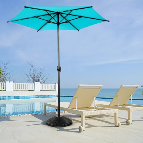 Image of Abba Patio 7.5FT Lyon Outdoor Patio Umbrella Outdoor Table Umbrella with Push Button Tilt and Crank Market Umbrella 6 Sturdy Ribs UV Protection Waterproof for Garden Deck Backyard Pool, Turquoise