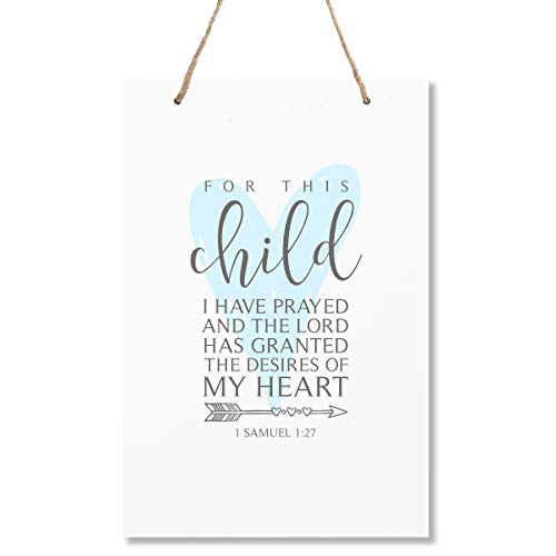 LifeSong Milestones for This Child I Have Prayed Owl Wall Decor Decorations Hanging Signs for Kids, Bedroom, Nursery, Baby Boys and Girls Room Size 8” x 12” (Blue)