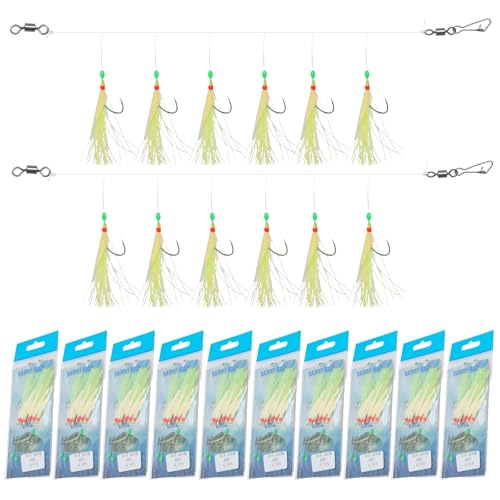 CADUFUELLY 12Pcs Pre-Tied Sabiki Rigs for Sea Fishing, 60 Hooks with Luminous Beads for Maximum...
