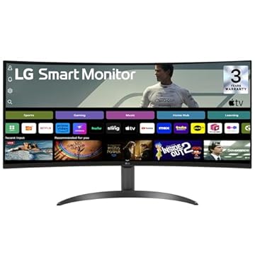 LG Monitor inteligente 34SR60QC curvo (1800R) UltraWide 21:9, WQHD de 34 polegadas (3440 x 1440), HDR10 99% sRGB (tipo), 100Hz, alto-falante embutido, webOS, AirPlay2, compartilhamento de tela
