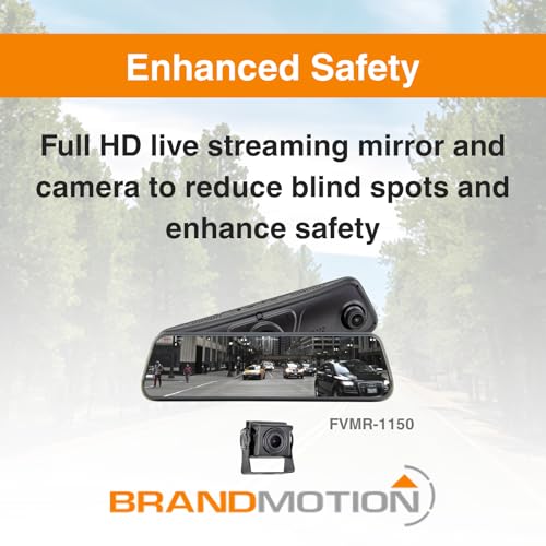 Image of Brandmotion FVMR-1150 Heavy Duty FullVUE Mirror Rear View Camera System | Universal Full Touchscreen for Easy Adjustments | Anti-Glare Tempered Glass Screen | Automatic Brightness Adjustment