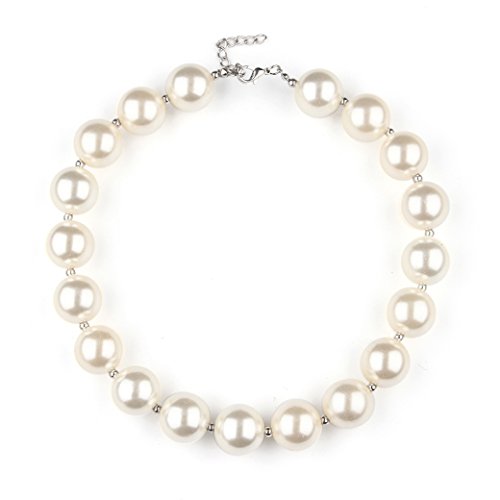 Lujuny Faux Pearl Chunky Bubble Necklace Choker And Bracelet Set For Kids Girls Boys (White) #TOP1