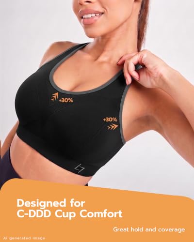 Image of FITTIN Supportive Sports Bras for Women: Padded Racerback for Yoga Workout | Full Coverage No Bounce Zero-Pressure Comfort Wide Strap Seamless for Pilates Gym - for C-DDD Cups Plus Size Large Bust Women