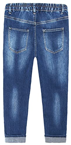 KIDSCOOL SPACE Girls Jeans,Elastic Waist Back Ripped Fashion Soft Denim Pants2
