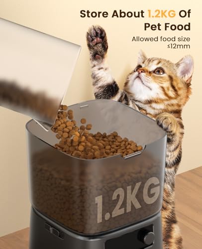 oneisall 3.5L Futterautomat Katze, Katzenfutter Automat mit Programmierbarem Timer, 1-6 Mahlzeiten pro Tag, Futterspender für Katzen/Hunde, mit Edelstahlnapf