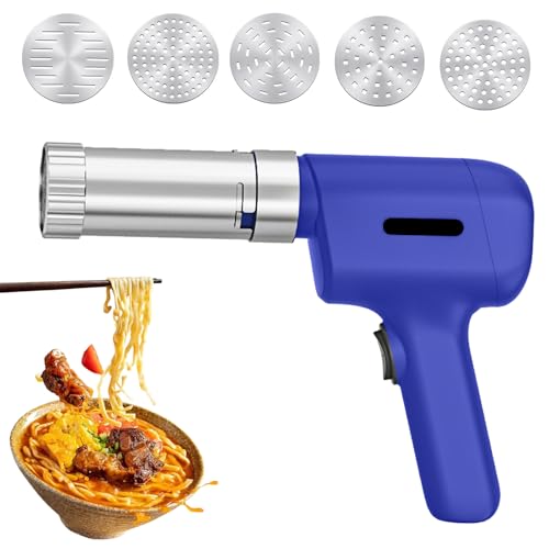 50W Handheld Electric Pasta Maker Machine Stainless Steel Portable Automatic Cordless Noodle Machine Portable Automatic Homemade with 5 Pasta Discs