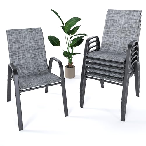 Image of Outdoor Patio Chairs Set of 6 Stackable Dining Chairs All-Weather Textilene Furniture Set for Pool Deck, Backyard, Garden