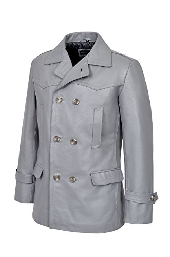 German Pea Coat Men Classic Reefer Military Style Cowhide Leather Jacket DR-Who2