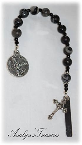 US Armed Forces Personalized St. Michael Chaplet/Pocket Rosary - Shades of Black Glass Beads - One Decade Rosary - Catholic / Religious Gift