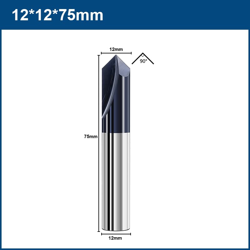 Fresa for smusso in carburo da 90 gradi, 2-12 mm, punta for fresa a 2 flauto(12x12x75Lx90degree-5pcs)