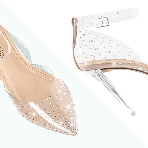 Dream Pairs Women's Sdpu2204W-1 Crystal Clear High Heels Rhinestone Closed Toe Stiletto Sexy Sparkly Pointed Toe Ankle Strap Transparent Dress Wedding Party Pumps Nude Diamond Clear Size 8 M Us #TOP1